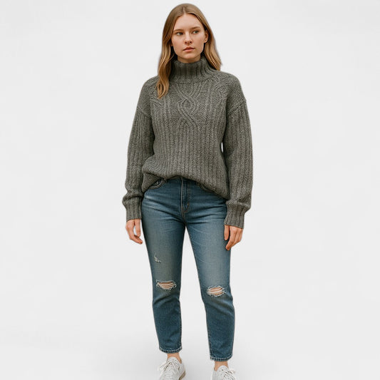 Old Monarchy | Women’s Cable-Knit Turtleneck Sweater – Soft Knit, Relaxed Fit