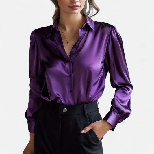 Old Monarchy | Women's Satin Long Sleeve Blouse – Lightweight Elegance, Summer Sheen
