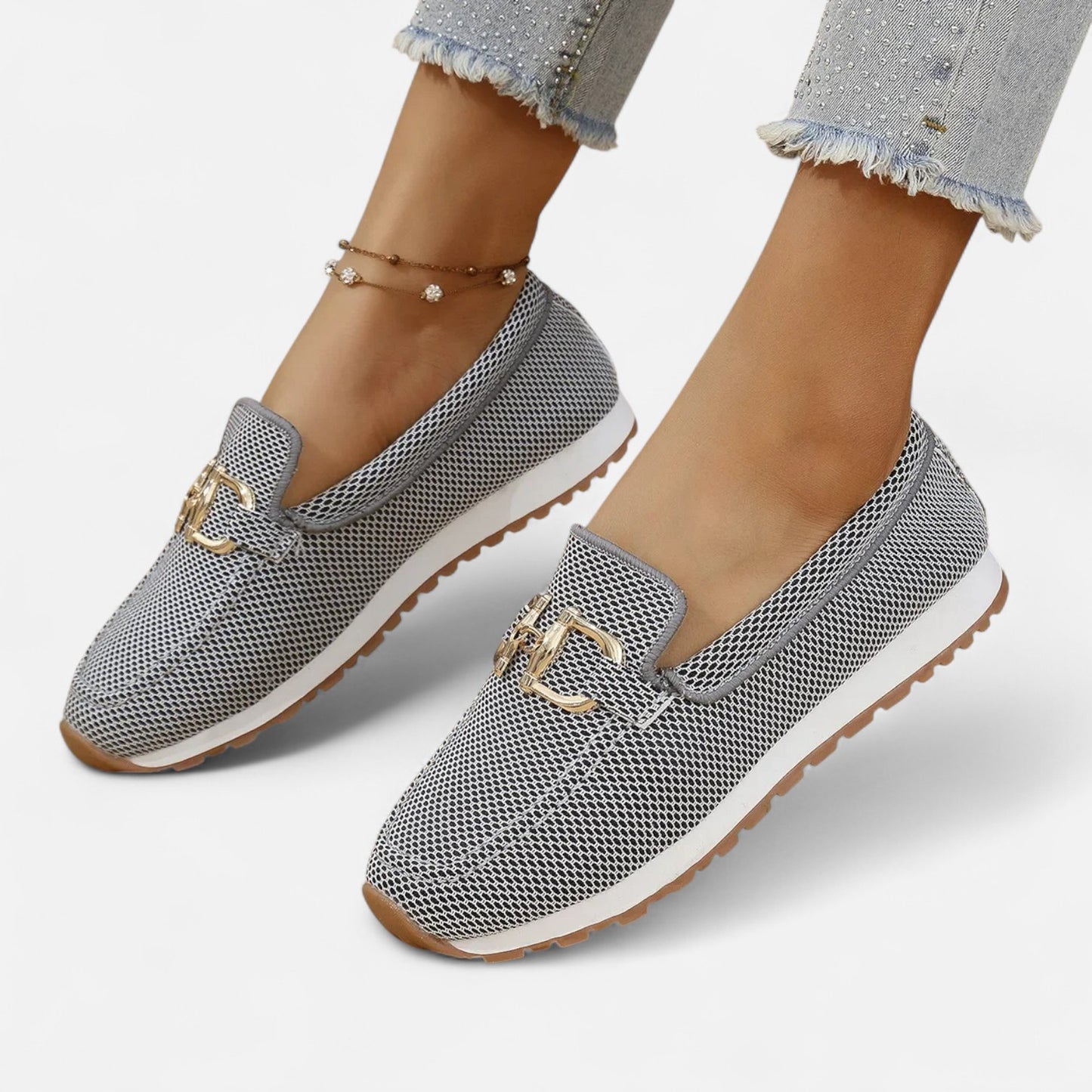 Old Monarchy | Women’s Lightweight Slip-On Loafers – Breathable Elegance with Gold-Tone Detailing