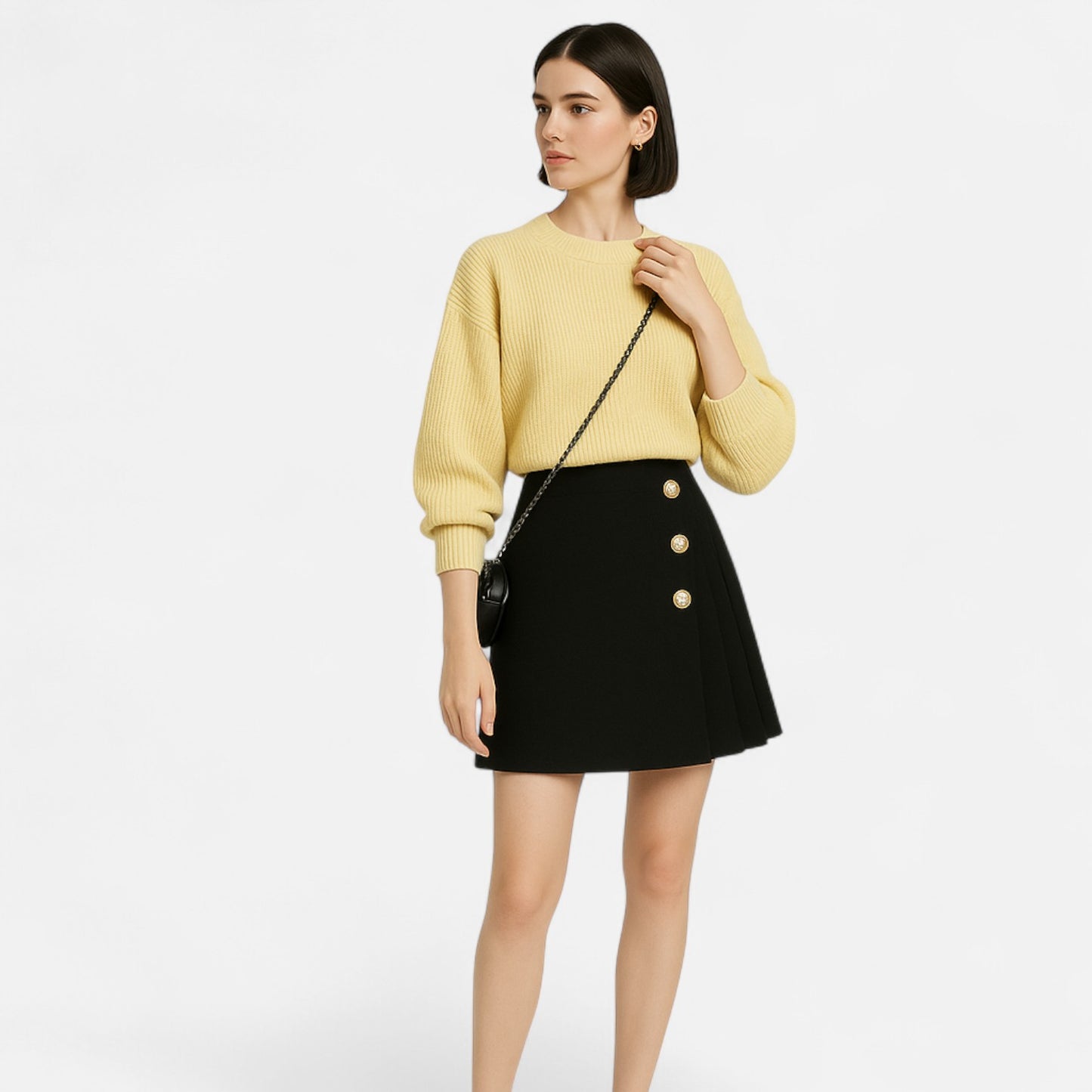 Old Monarchy | Women’s Black Ruched A-Line Skirt – Elegant Casual Staple