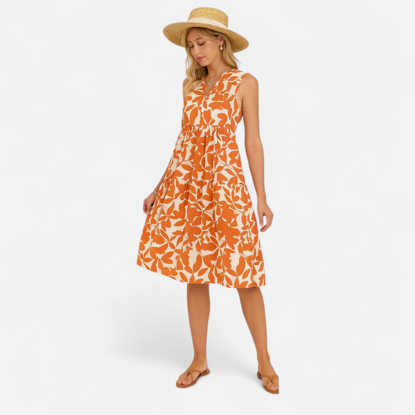 Old Monarchy | Women’s V-Neck Midi Summer Dress – Airy Grace, Effortless Elegance for Sunlit Days