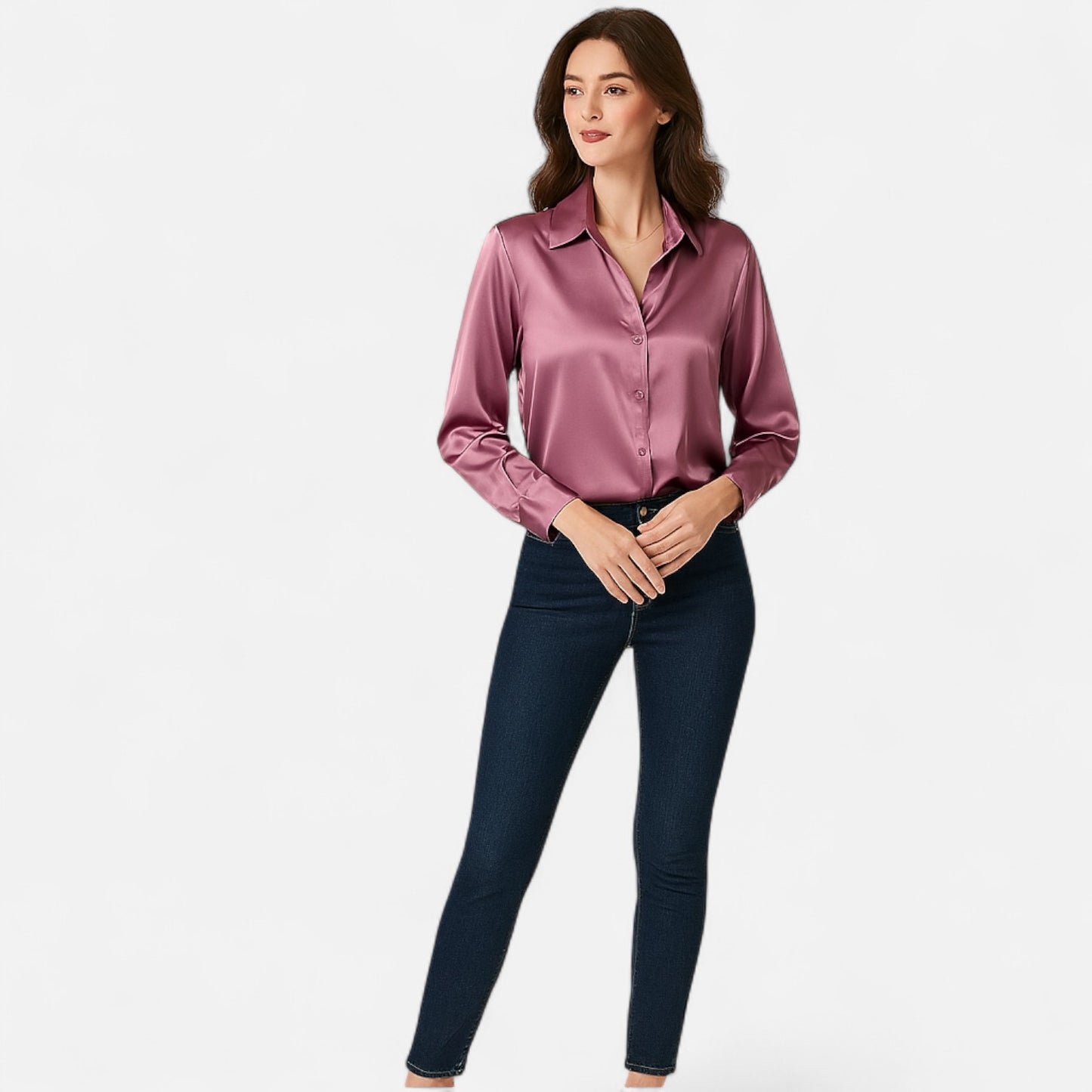 Old Monarchy | Women’s Satin Button-Up Blouse – Polished Long Sleeve Elegance for Casual & Professional Wear
