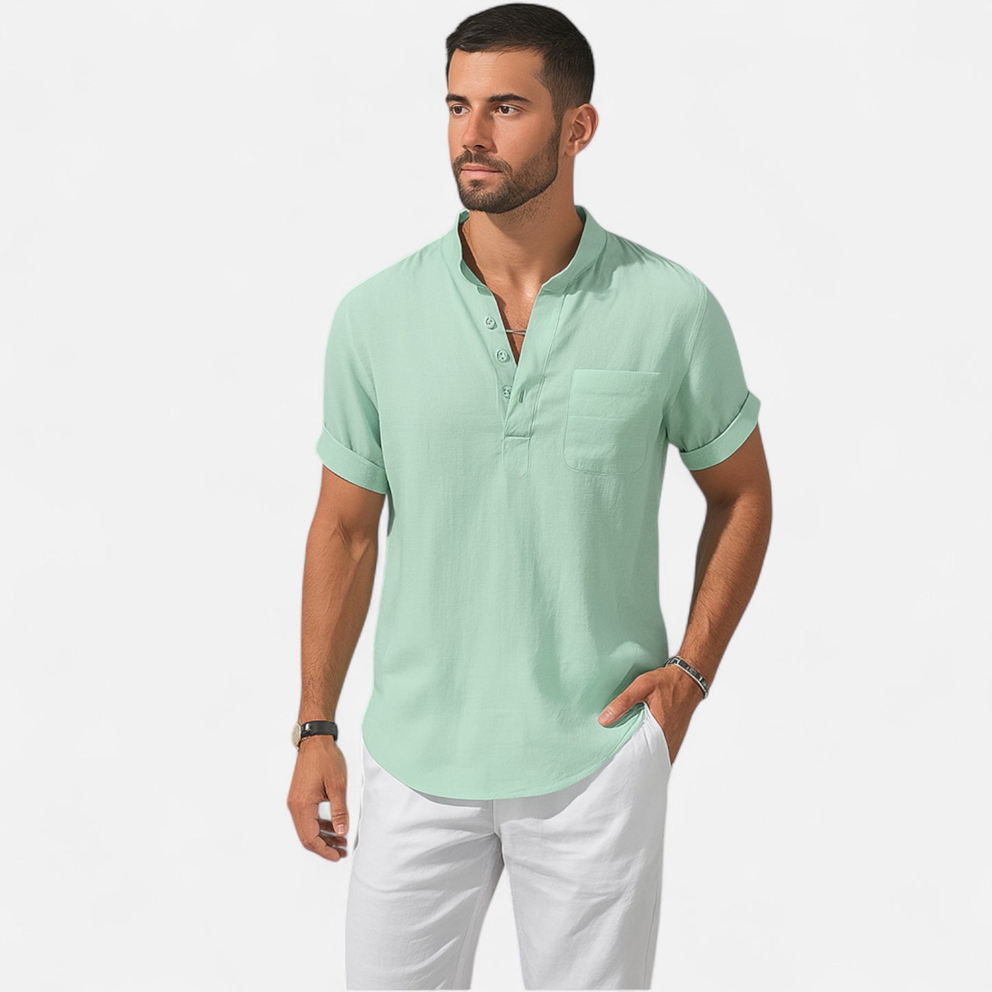 Old Monarchy | Men’s Cotton-Linen Henley Shirt – Breezy Summer Essential, Effortless Casual Refinement