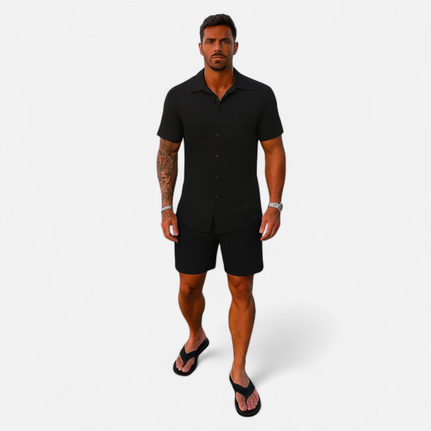 Old Monarchy | Men’s Jacquard Summer Co-Ord Set – Textured Elegance, Relaxed Travel Comfort