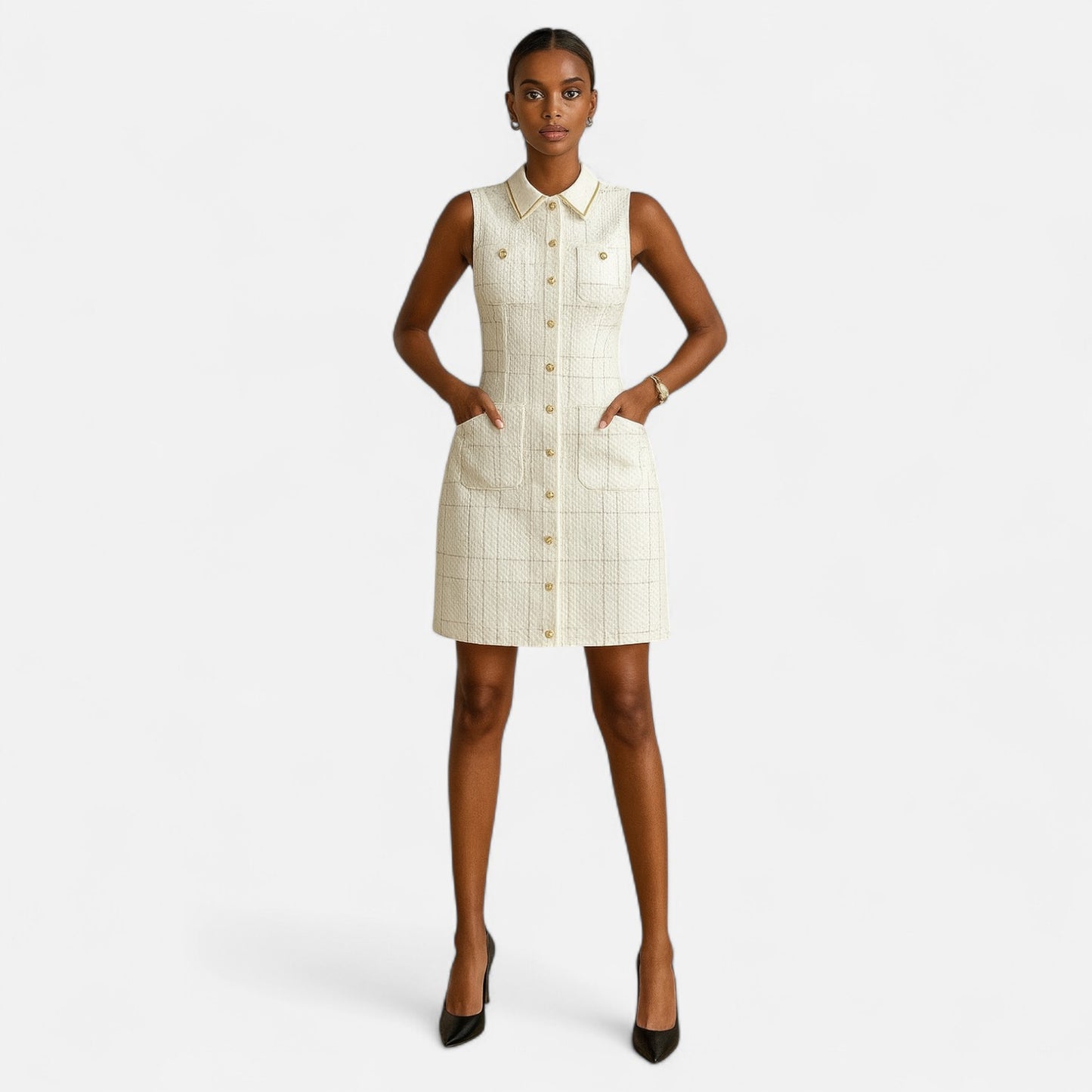 Old Monarchy | Women’s French Tweed Pearl Button Dress – Timeless Grace, Sculpted Elegance for Formal Affairs