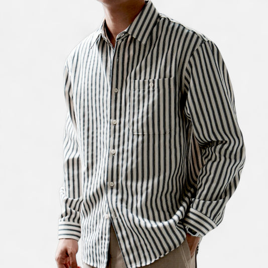 Old Monarchy | Men's Striped Long Sleeve Shirt – Lightweight Summer Layers, Classic Coastal Style