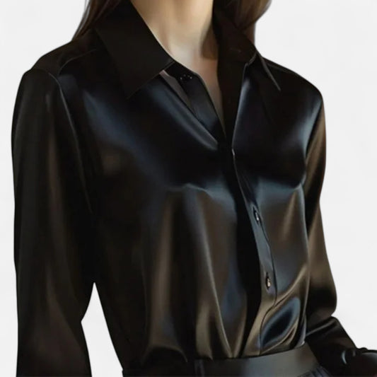 Old Monarchy | Women’s Satin Button-Up Blouse – Polished Long Sleeve Elegance for Casual & Professional Wear