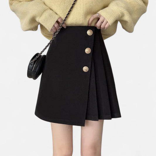 Old Monarchy | Women’s Black Ruched A-Line Skirt – Elegant Casual Staple