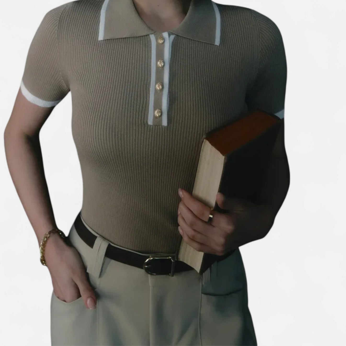 Old Monarchy | Women’s Contrast Lapel Knitted Pullover – Elegant Short Sleeve Sweater Top