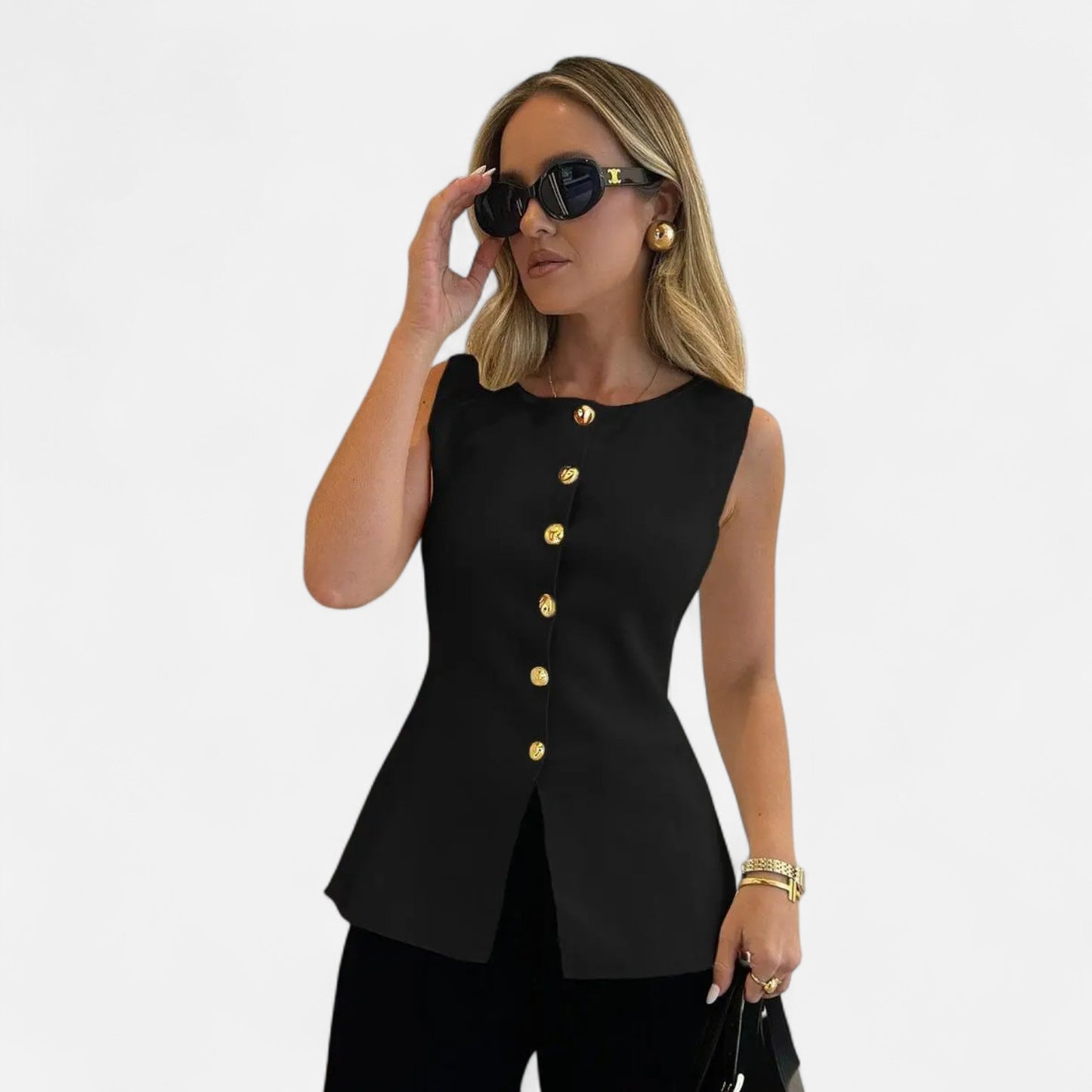 Old Monarchy | Women’s Golden Knit Sweater Vest – Slim Fit V-Neck Cardigan for Autumn Style