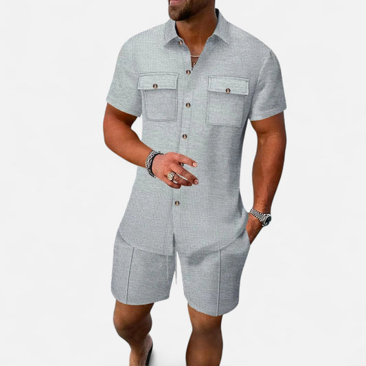Old Monarchy | Men’s Waffle Knit Summer Set – Relaxed Texture, Refined Off-Duty Style