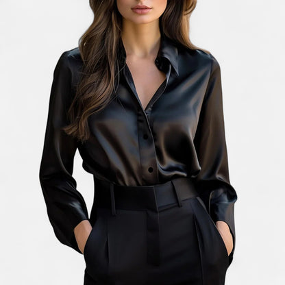 Old Monarchy | Women's Satin Long Sleeve Blouse – Lightweight Elegance, Summer Sheen