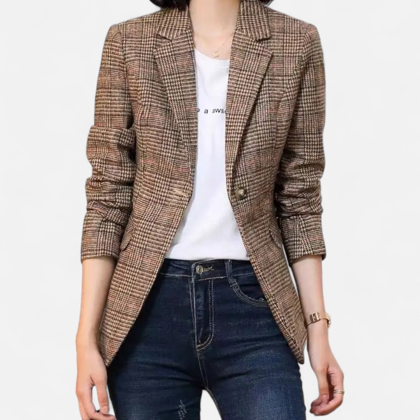 Old Monarchy | Women’s Plaid Lapel Blazer – Single-Button Elegance for Polished Office & Professional Wear