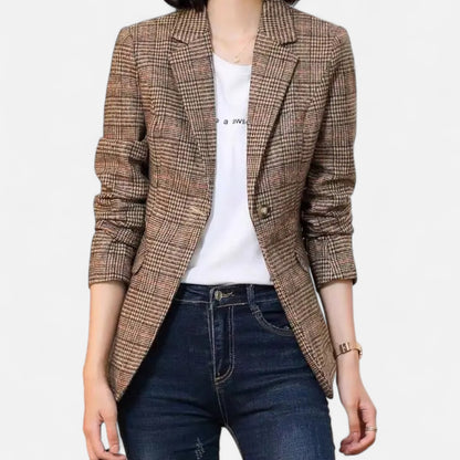 Old Monarchy | Women’s Plaid Lapel Blazer – Single-Button Elegance for Polished Office & Professional Wear