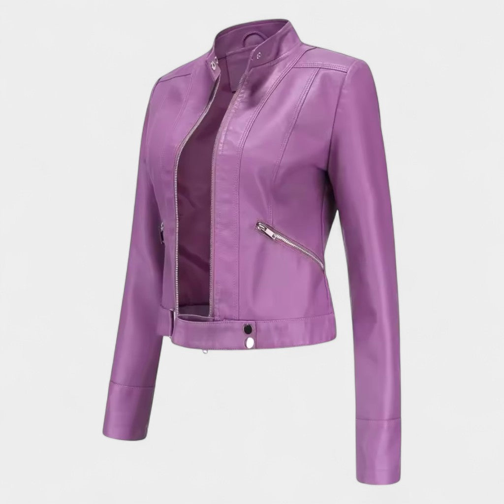 Old Monarchy | Women’s PU Leather Short Jacket – Stand Collar, Belted Design