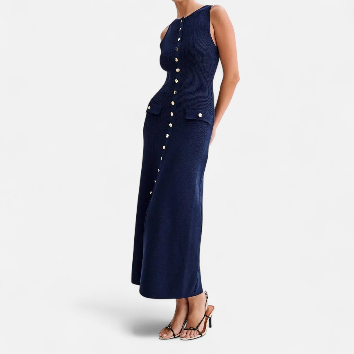 Old Monarchy | Women’s Knitted Button-Front Maxi Dress – Sleeveless Summer Elegance