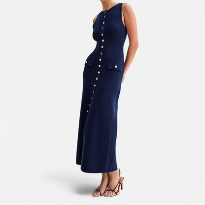 Old Monarchy | Women’s Knitted Button-Front Maxi Dress – Sleeveless Summer Elegance