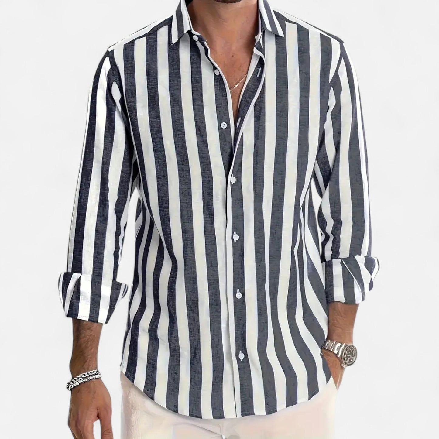 Old Monarchy | Men’s Striped Button-Up Shirt – Tailored Sophistication, Effortless Everyday Elegance