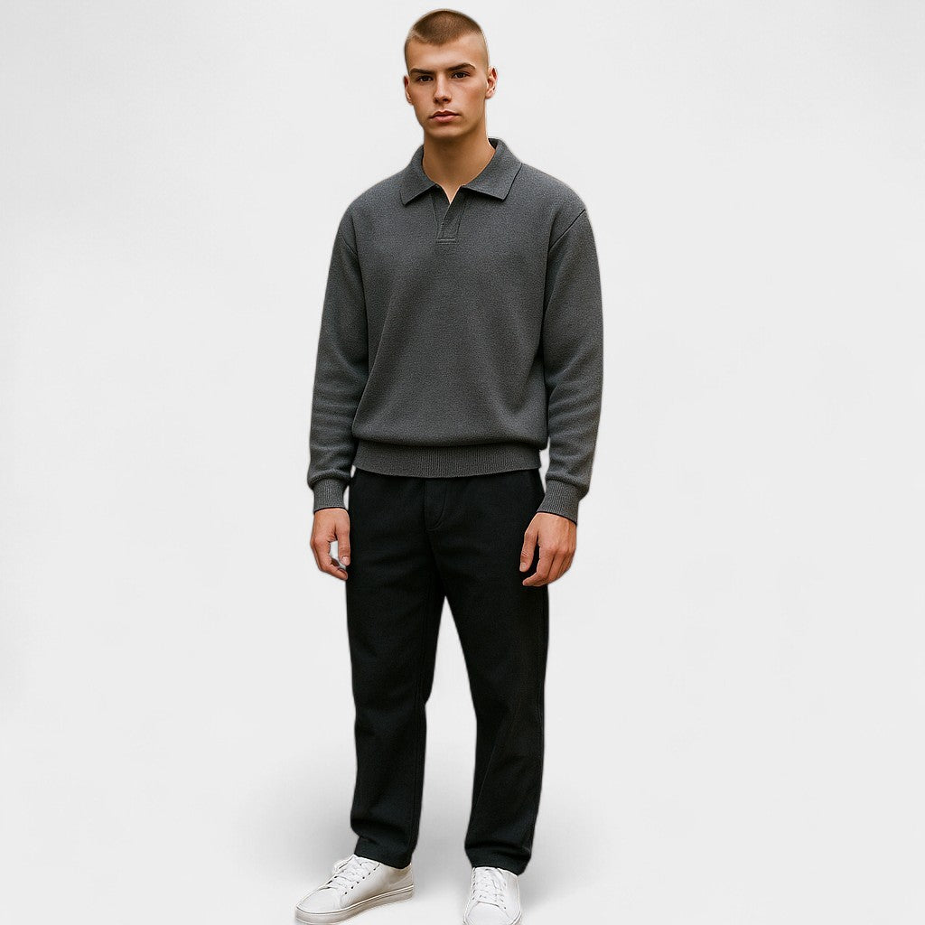 Old Monarchy | Men’s Knitted Polo Sweater – Long-Sleeve, Classic Collar Design
