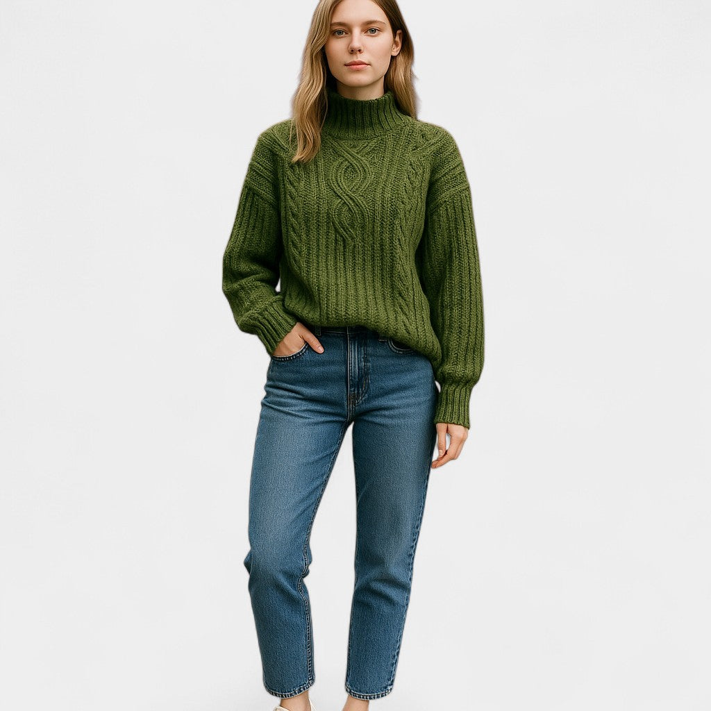 Old Monarchy | Women’s Cable-Knit Turtleneck Sweater – Soft Knit, Relaxed Fit