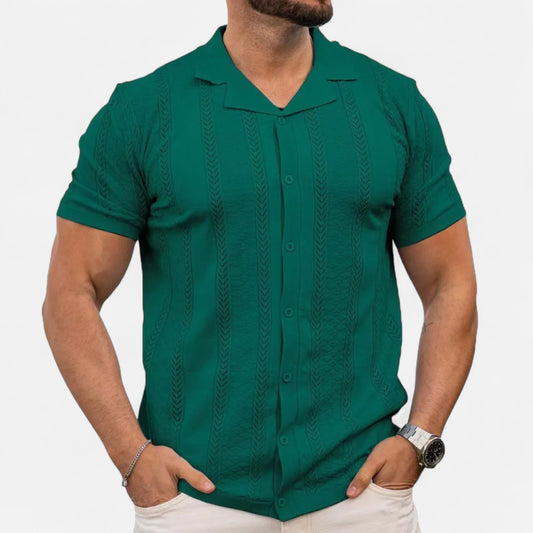 Old Monarchy | Men’s Patchwork Stripe Knit Shirt – Contemporary Texture, Breezy Summer Sophistication