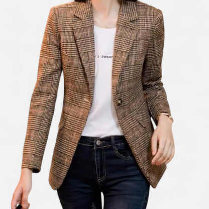 Old Monarchy | Women’s Plaid Lapel Blazer – Single-Button Elegance for Polished Office & Professional Wear