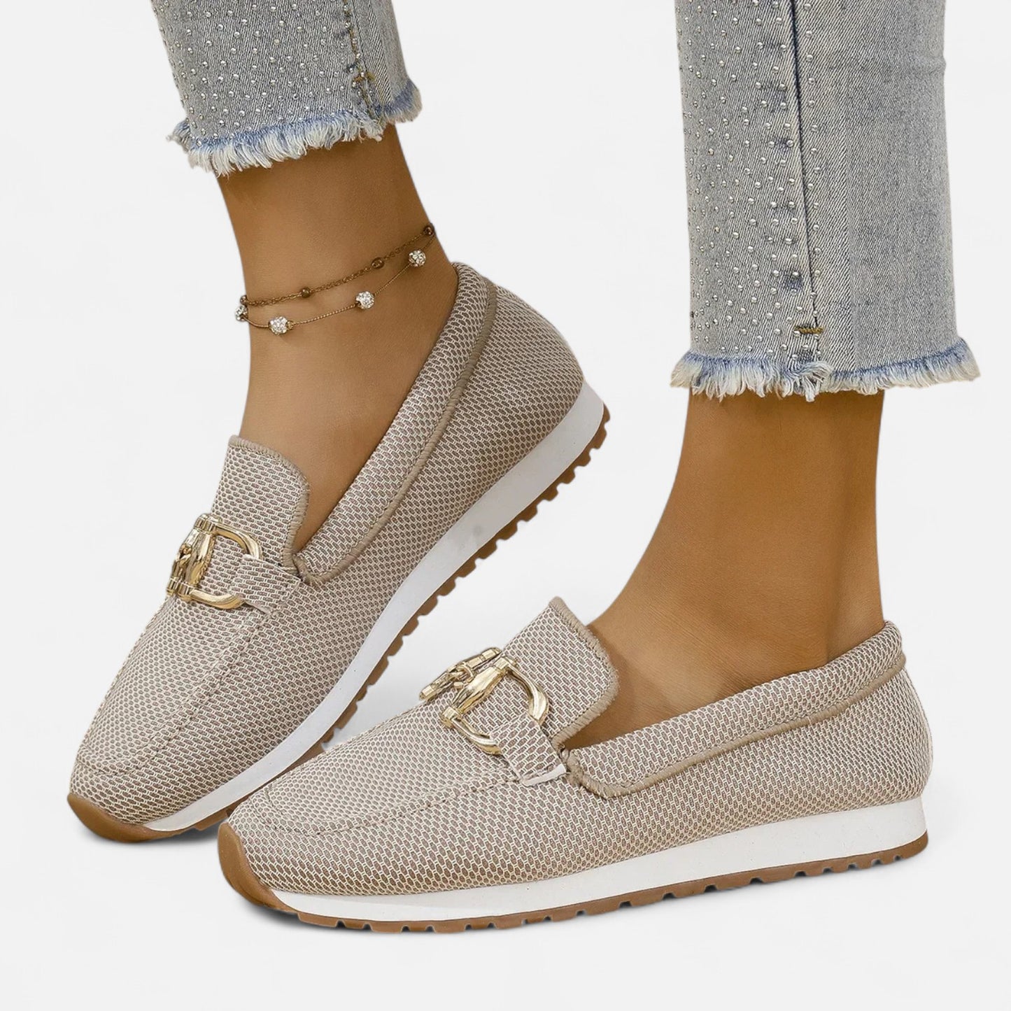 Old Monarchy | Women’s Lightweight Slip-On Loafers – Breathable Elegance with Gold-Tone Detailing