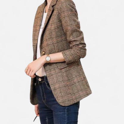 Old Monarchy | Women’s Plaid Lapel Blazer – Single-Button Elegance for Polished Office & Professional Wear