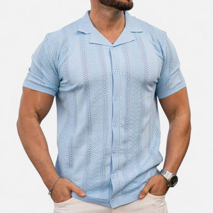 Old Monarchy | Men’s Patchwork Stripe Knit Shirt – Contemporary Texture, Breezy Summer Sophistication