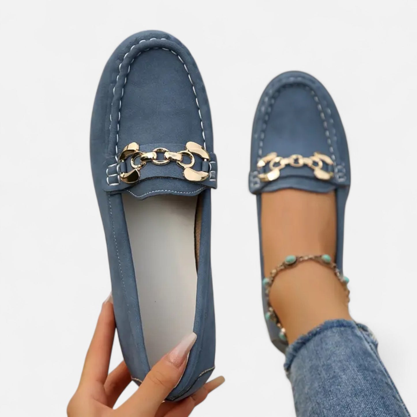 Old Monarchy | Women’s Orthopaedic Slip-On Loafers – Lightweight Support with Gold-Tone Detailing & All-Day Comfort