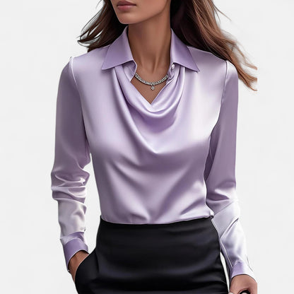 Old Monarchy | Women's White Satin Blouse – Draped Neckline, Timeless Elegance