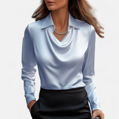 Old Monarchy | Women's White Satin Blouse – Draped Neckline, Timeless Elegance