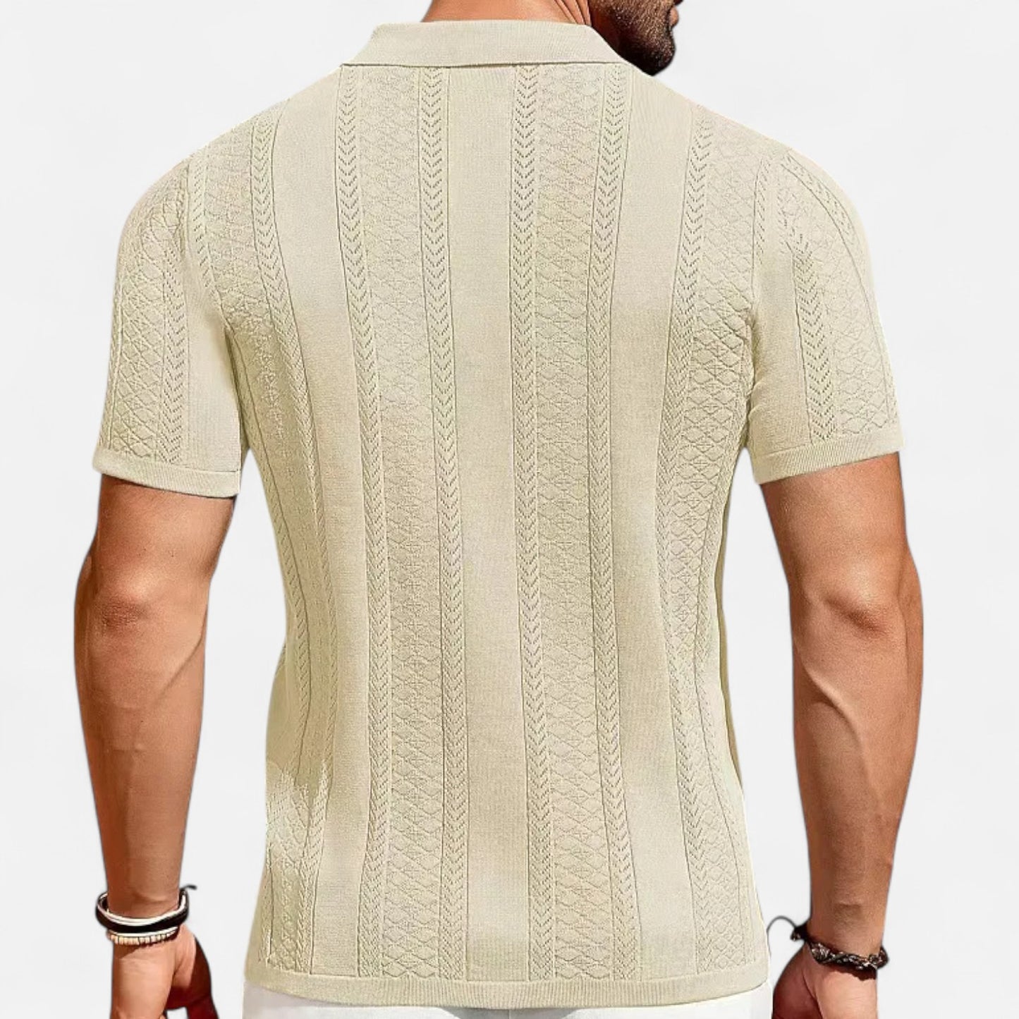 Old Monarchy | Men’s Patchwork Stripe Knit Shirt – Contemporary Texture, Breezy Summer Sophistication