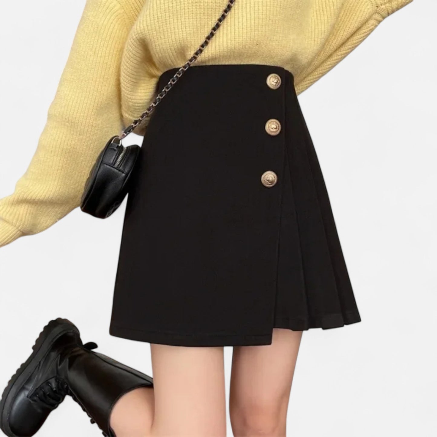 Old Monarchy | Women’s Black Ruched A-Line Skirt – Elegant Casual Staple