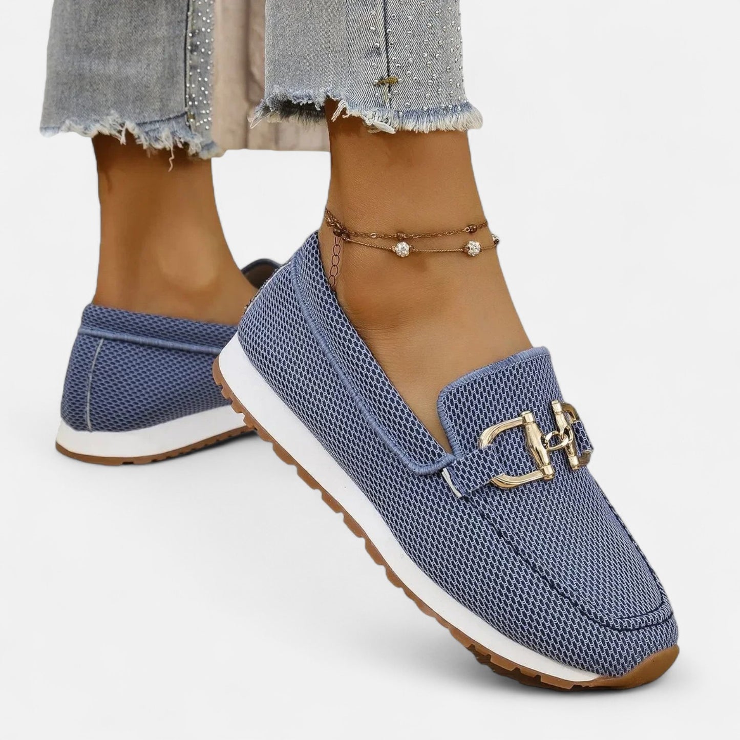 Old Monarchy | Women’s Lightweight Slip-On Loafers – Breathable Elegance with Gold-Tone Detailing