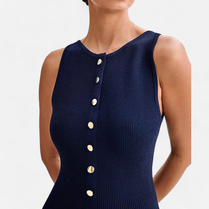 Old Monarchy | Women’s Knitted Button-Front Maxi Dress – Sleeveless Summer Elegance