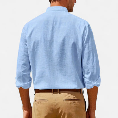 Old Monarchy | Men’s Stand-Up Collar Linen Shirt – Long Sleeve Breathable Comfort with Refined Casual Style