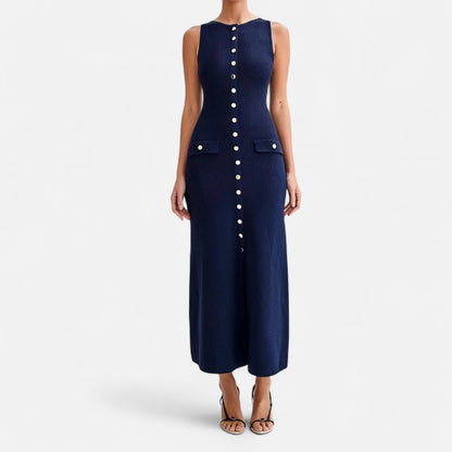 Old Monarchy | Women’s Knitted Button-Front Maxi Dress – Sleeveless Summer Elegance