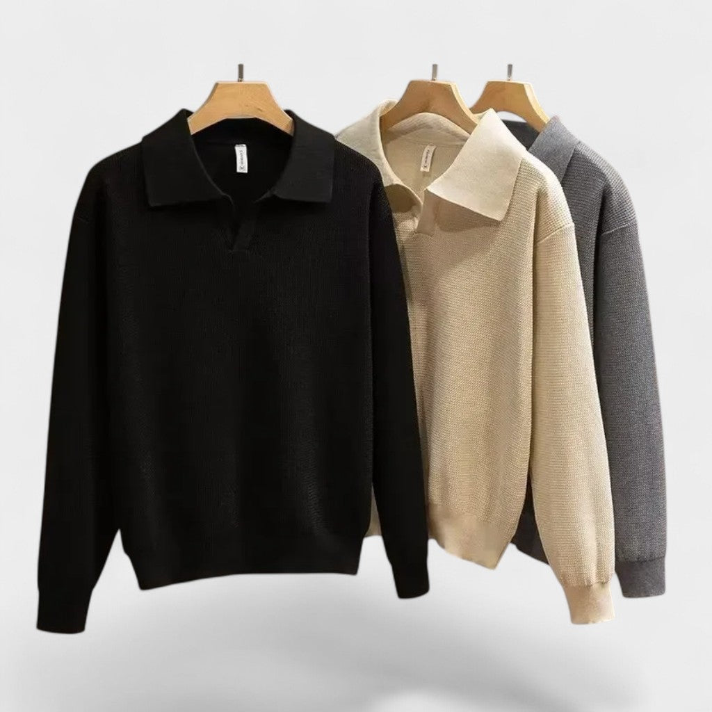 Old Monarchy | Men’s Knitted Polo Sweater – Long-Sleeve, Classic Collar Design
