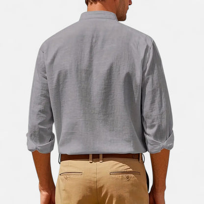 Old Monarchy | Men’s Stand-Up Collar Linen Shirt – Long Sleeve Breathable Comfort with Refined Casual Style