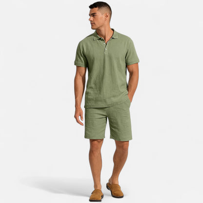 Old Monarchy | Men’s Linen Polo & Shorts Set – Lightweight Breathability, Refined Summer Coordination