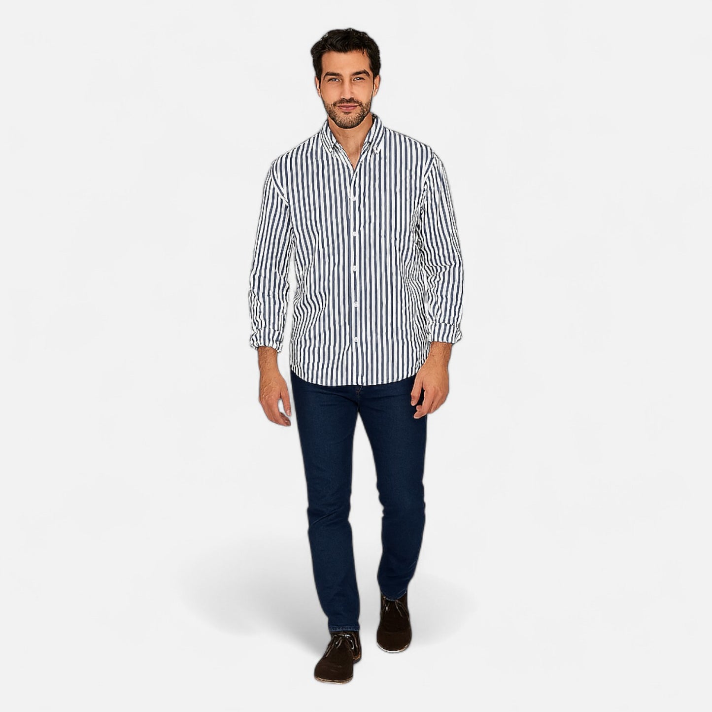 Old Monarchy | Men’s Striped Dress Shirt – Classic Fit, Long Sleeve Refinement for Timeless Formal Elegance