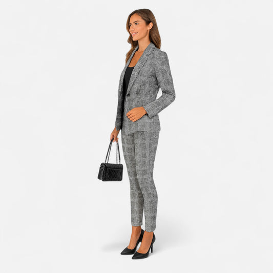 Old Monarchy | Women’s Plaid Blazer & Trouser Set – Single-Breasted Tailoring with Classic Check for Casual Refinement