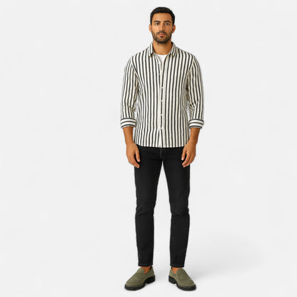 Old Monarchy | Men’s Striped Long Sleeve Shirt – Premium Tailored Stripe for Refined Casual & Professional Wear