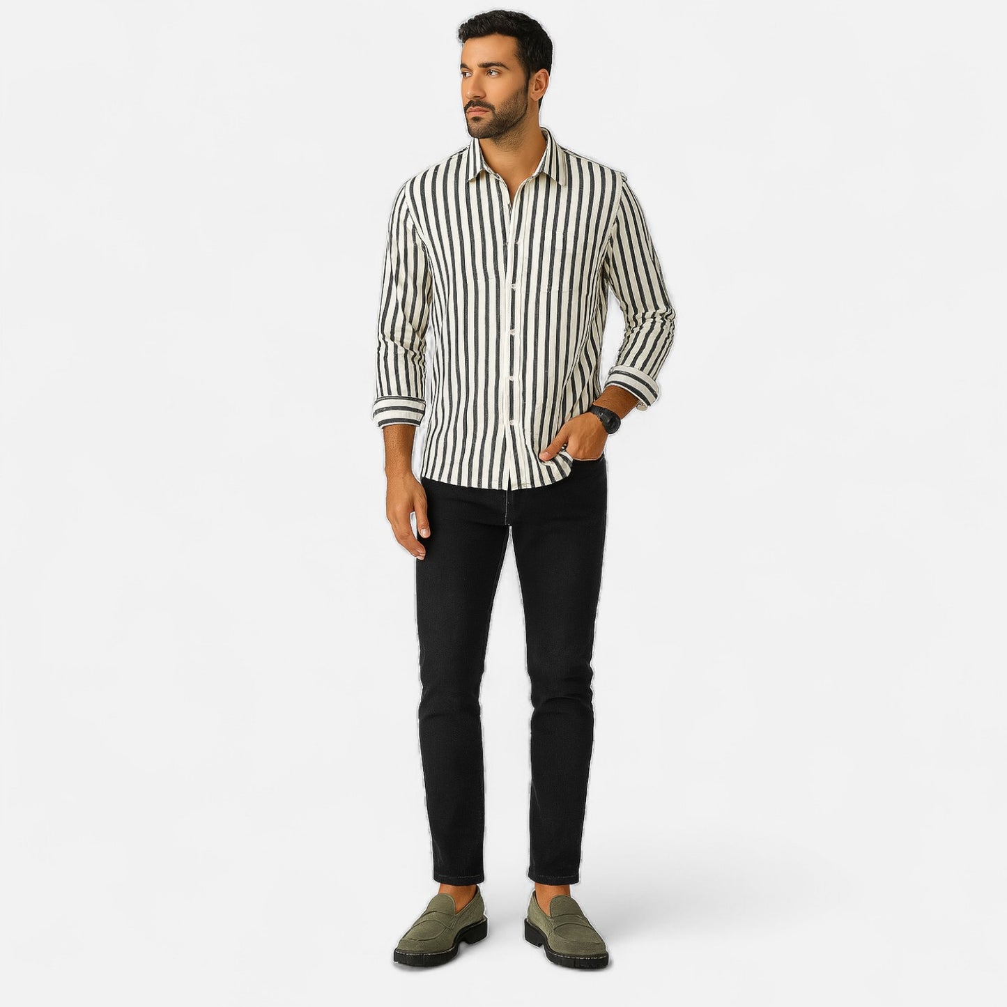 Old Monarchy | Men’s Striped Long Sleeve Shirt – Premium Tailored Stripe for Refined Casual & Professional Wear