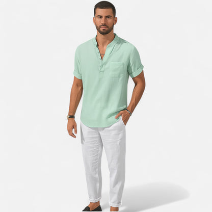 Old Monarchy | Men’s Cotton-Linen Henley Shirt – Breezy Summer Essential, Effortless Casual Refinement