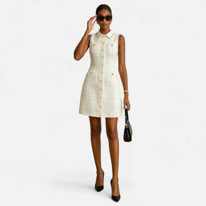 Old Monarchy | Women’s French Tweed Pearl Button Dress – Timeless Grace, Sculpted Elegance for Formal Affairs