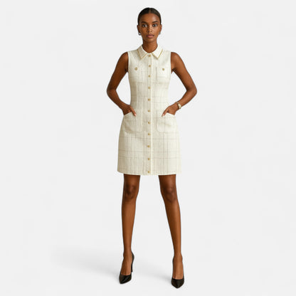 Old Monarchy | Women’s French Tweed Pearl Button Dress – Timeless Grace, Sculpted Elegance for Formal Affairs
