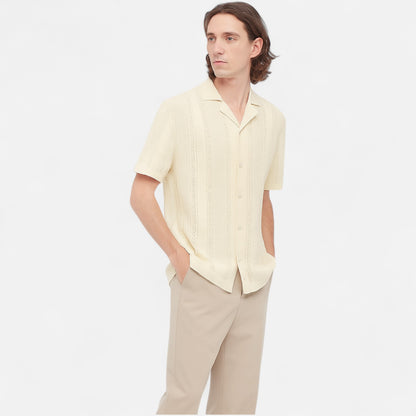 Old Monarchy | Men’s Patchwork Stripe Knit Shirt – Contemporary Texture, Breezy Summer Sophistication