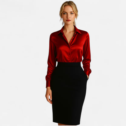 Old Monarchy | Women's Satin Long Sleeve Blouse – Lightweight Elegance, Summer Sheen